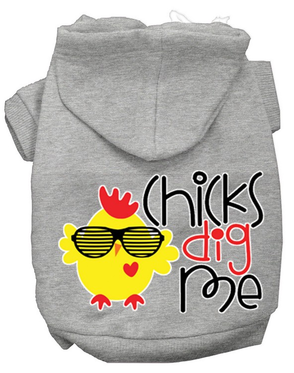 Chicks Dig Me Screen Print Dog Hoodie Grey XS